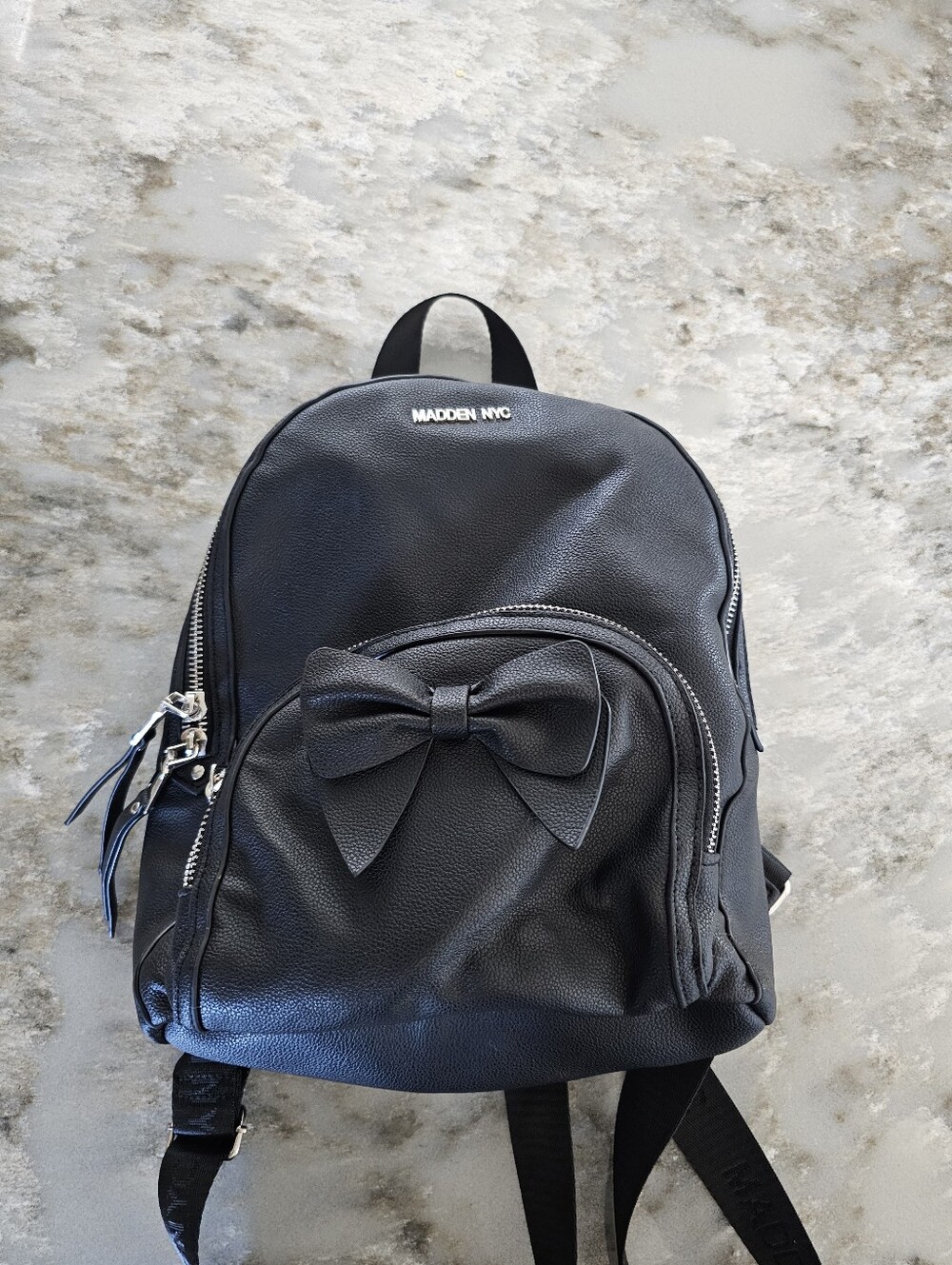 Madden NYC Women's Dome Bow Mini Backpack Black Faux Leather Fashion Bag